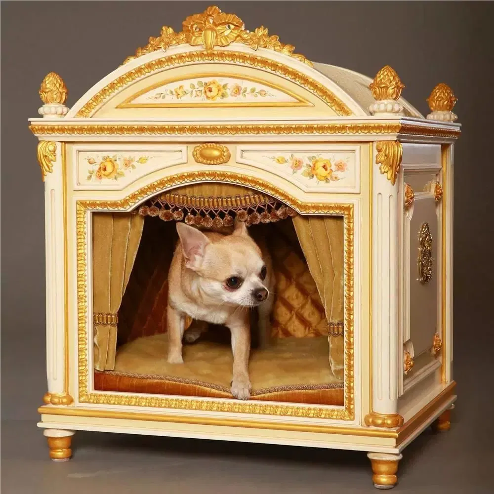 Handcrafted Wooden Dog House with Artistic Carving Luxury Indoor Outdoor Pet Furniture Premium Dog Kennel