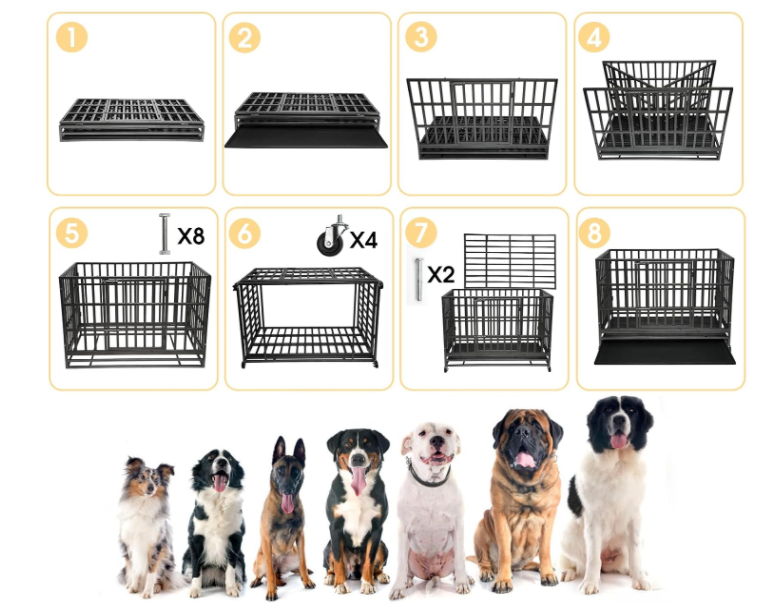 Stainless Steel Crate Cage Duty Dog Kennel Pet Cage With Tray/Indoor Foldable Portable Stackable Heavy 304 Dog Kennel Pet Cage