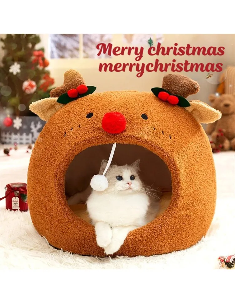 Christmas Style Forest Animal Cat Litter Small Dogs Cat Bed Autumn and Winter Warm Fun Pet Cat House