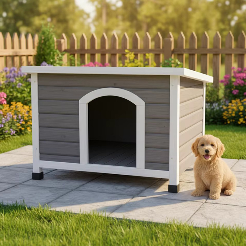 Fir Wood Dog House Outdoor Waterproof Pet Dog Cage with Elevated Base and Removable Tray for Easy Cleaning