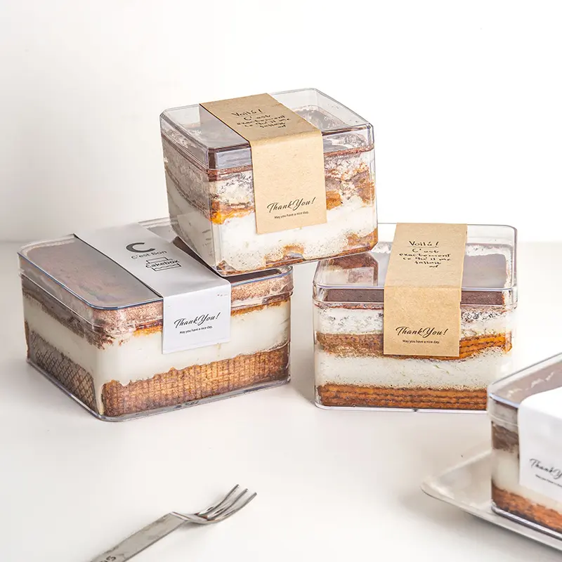 Popular Plastic Boxes Acrylic Transparent Biscuit Clear Square Pastry Plastic Tiramisu Dessert Cake Box