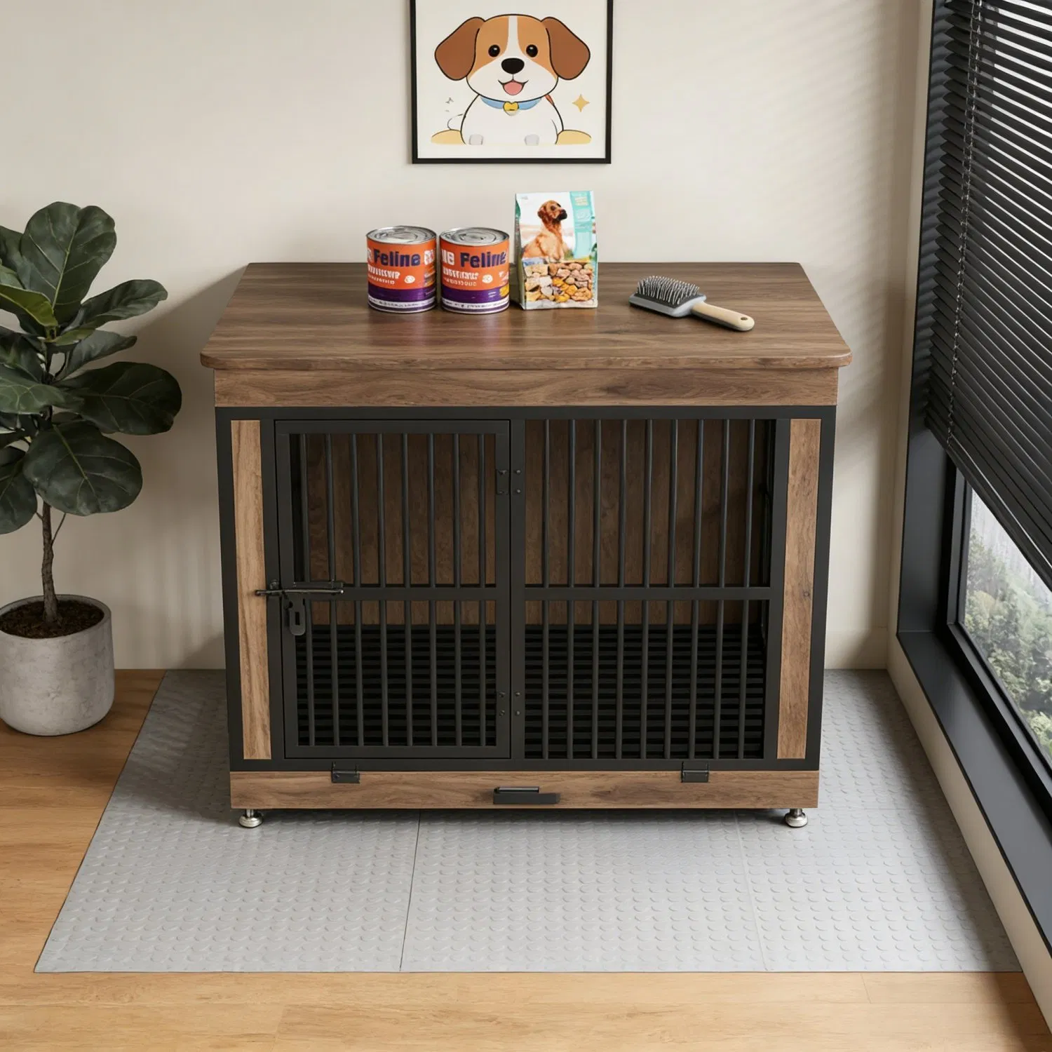 Indoor Dual-Use Dog House with Storage Cabinet - Furniture-Style Pet Cage for Small &amp; Medium Pets