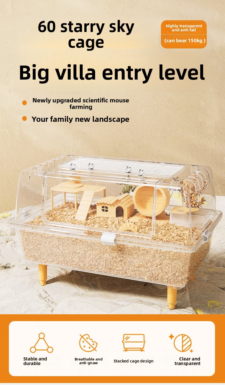 Large Acrylic Hamster Cage Transparent Multi-Level Enclosure