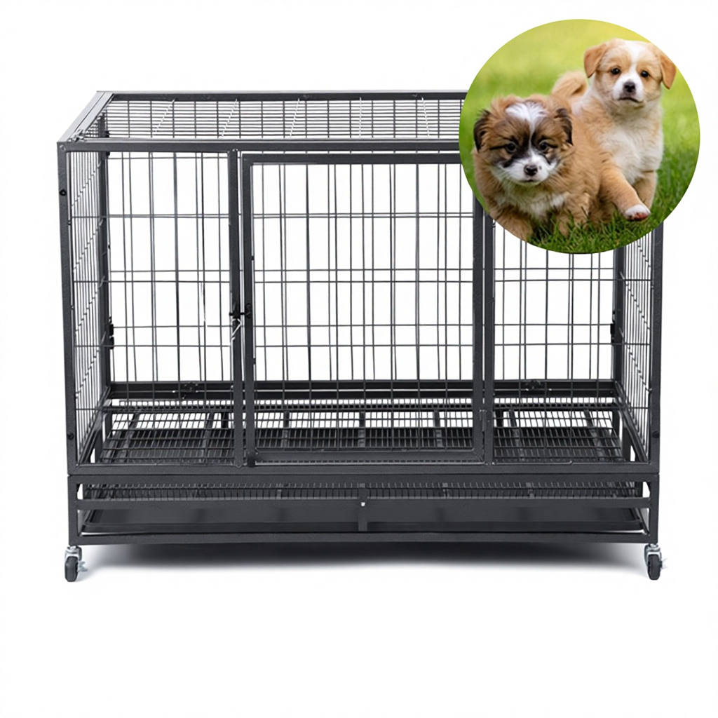Heavy-Duty Metal Dog Kennels &amp; Crates for Large Dogs Easy-to-Assemble Pet Pens with Wheels and Detachable Trays