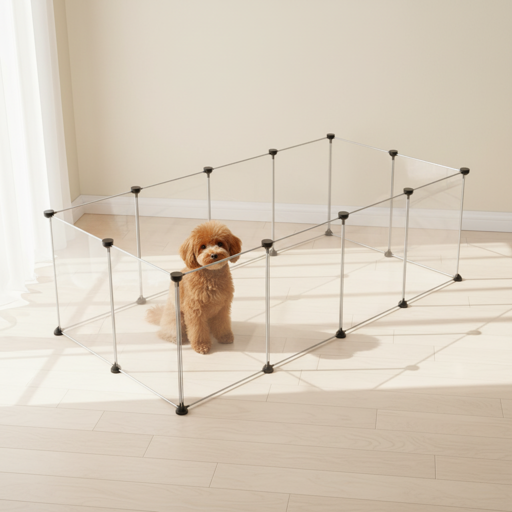 Large Space Anti-Escape Dog &amp; Rabbit Cage Fence Free Splicing Transparent Indoor Enclosure for All Seasons Rectangular Design