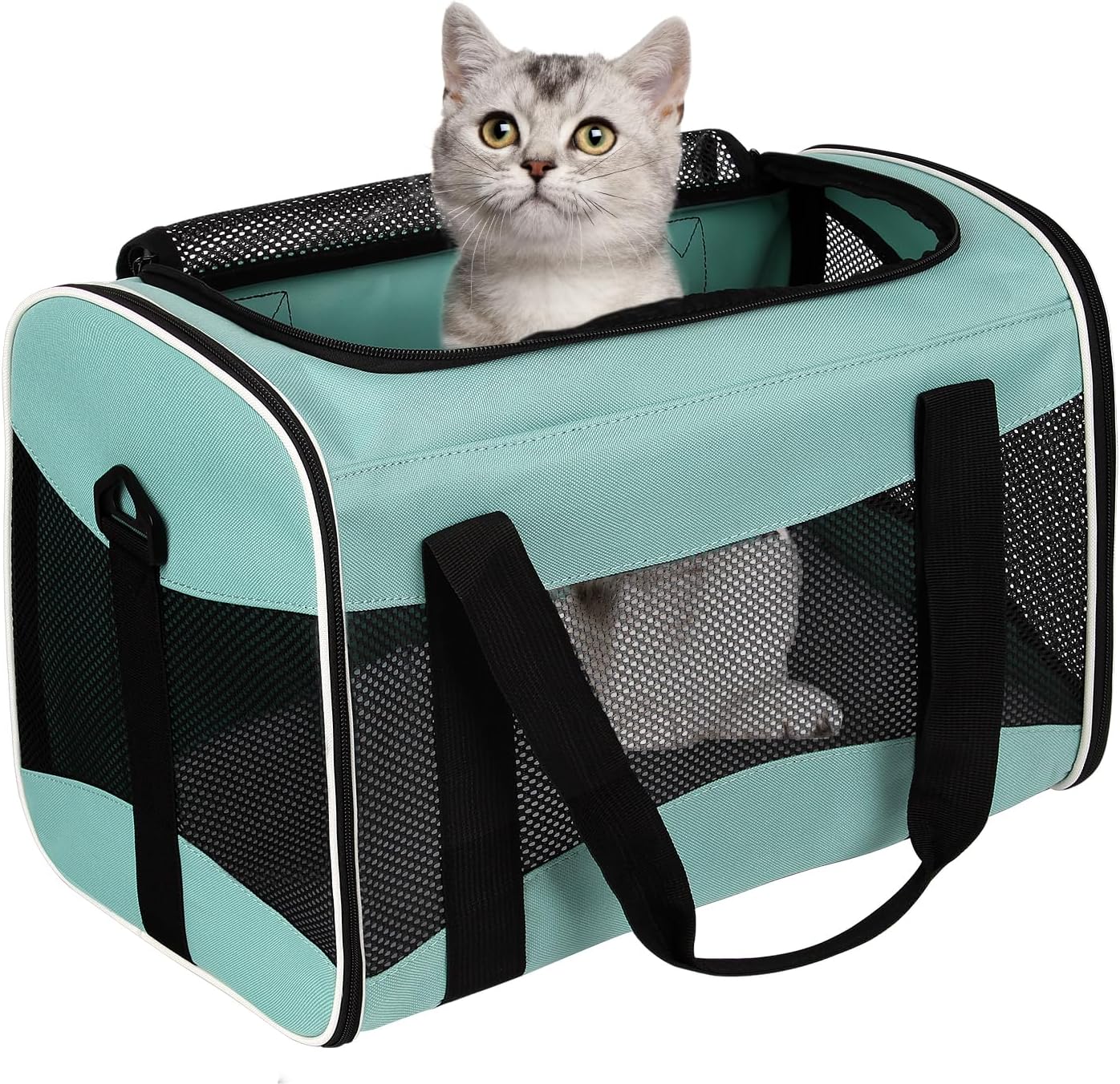Airline Approved Soft-Sided Pet Carrier Bag Portable Breathable Cat Dog Travel Carrier Mesh Windows 50x33x33cm Zipper Closure