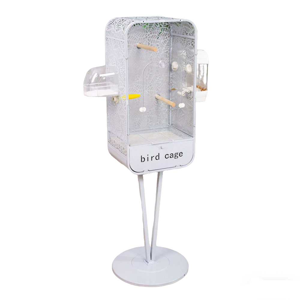 Modern Metal Breathable Simple Bird Cage with Button Closure Acrylic Front Easy to Clean Removable Tray Stand