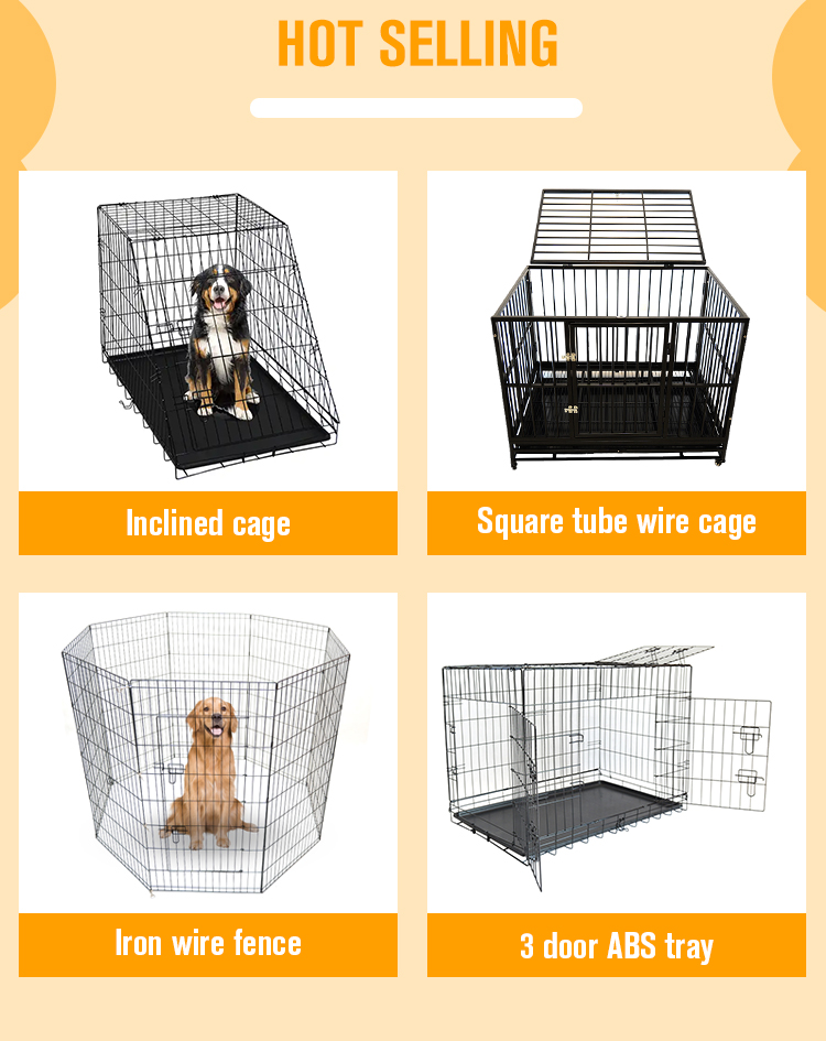 Heavy Duty Sloped Top Wire Pet Cage Breathable Ventilated Inclined Dog Transport Box Easy Clean Tray Collapsible Dog Crate