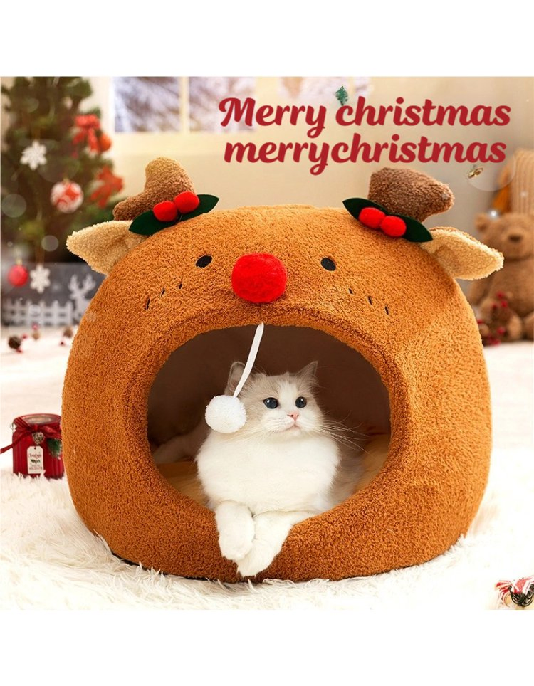 Christmas Style Forest Animal Cat Litter Small Dogs Cat Bed Autumn and Winter Warm Fun Pet Cat House