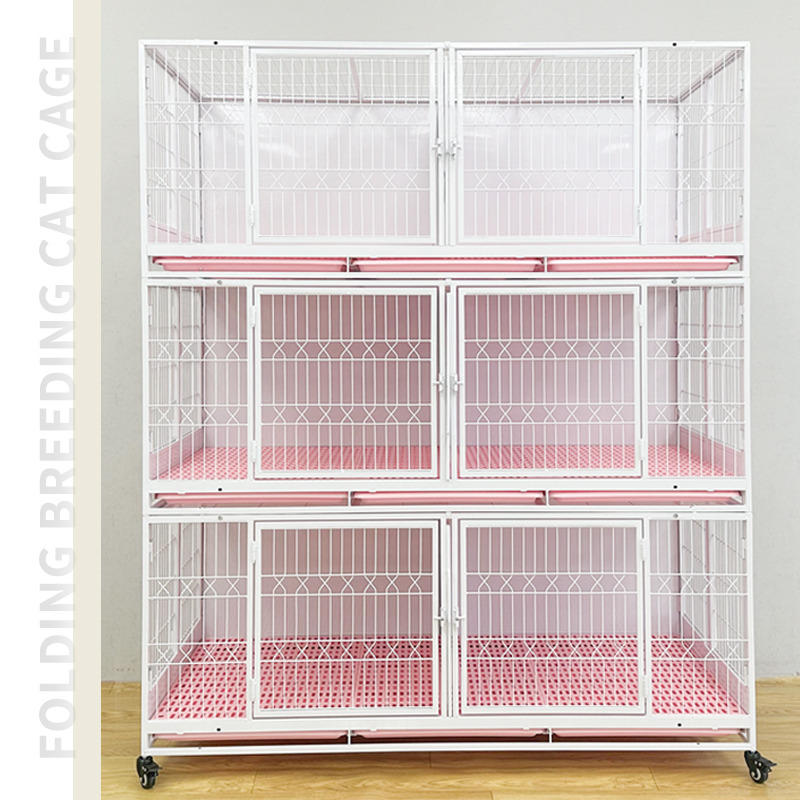 Professional 3-Layer Folding Cat Cage Commercial Breeding Cage, Stackable Steel Square Tube