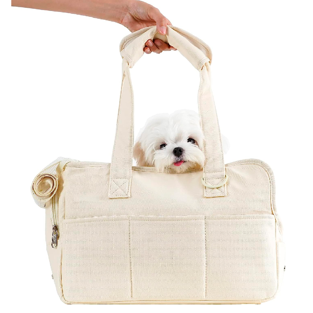 Dog Purse Carrier for Small Dogs Cat with Large Pockets Cotton Bag Dog Carrier Soft Sided Collapsible Travel Puppy Carrier