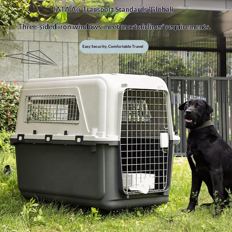Large Gray Plastic Kennels Rolling Plastic Airline Approved Wire Door Travel Dog Crate Pet Flight Carrier
