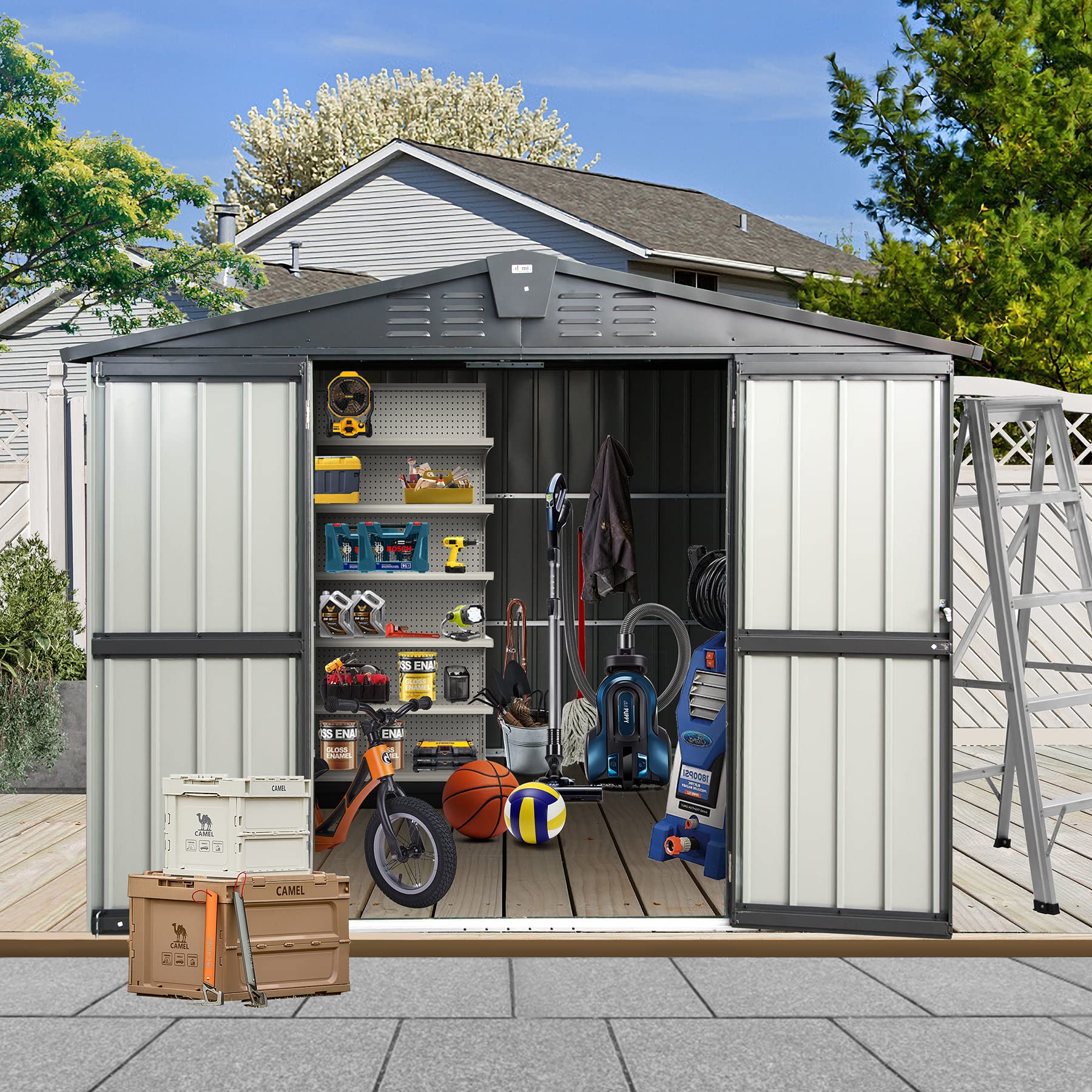 244x183cm Outdoor Storage Shed Heavy Duty Metal Tool Sheds With Double Doors Large Canopy &amp; Gazebo &amp; Pergola For Tool Storage