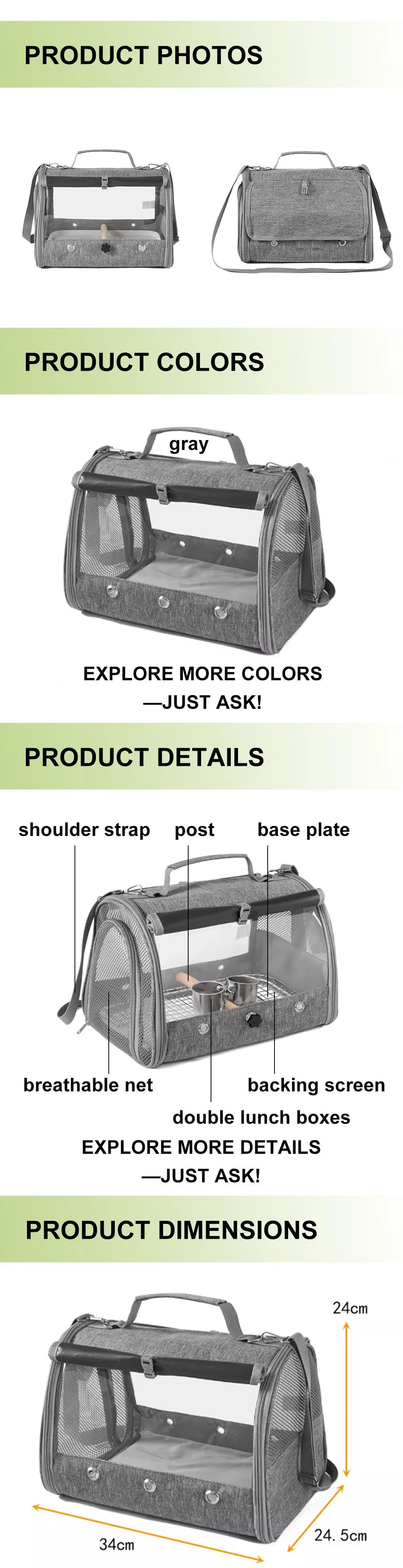 Airline Approved Bird Travel Carrier Breathable Mesh Transparent Parrot Portable Cage