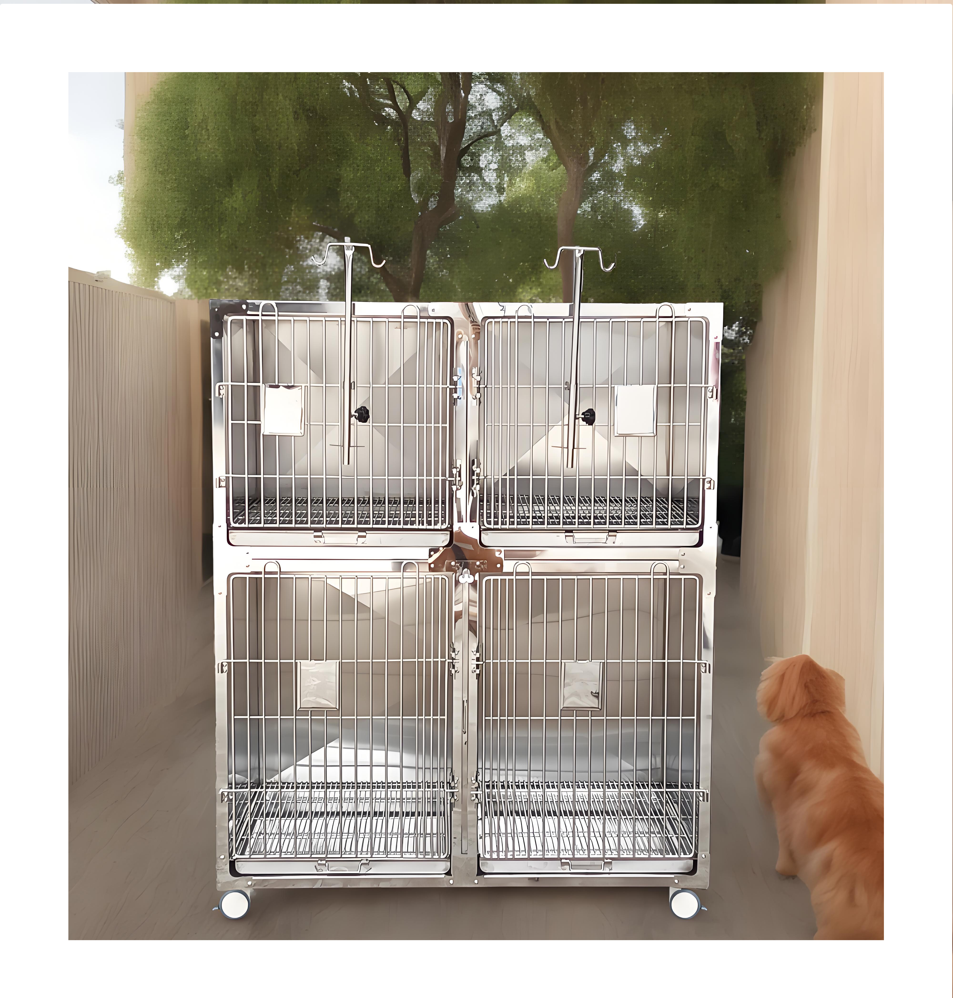 Heavy Duty Stainless Steel Dog Crate for Large Dogs - Indoor Home Use Kennel with Removable Tray and Wheels, Easy Clean