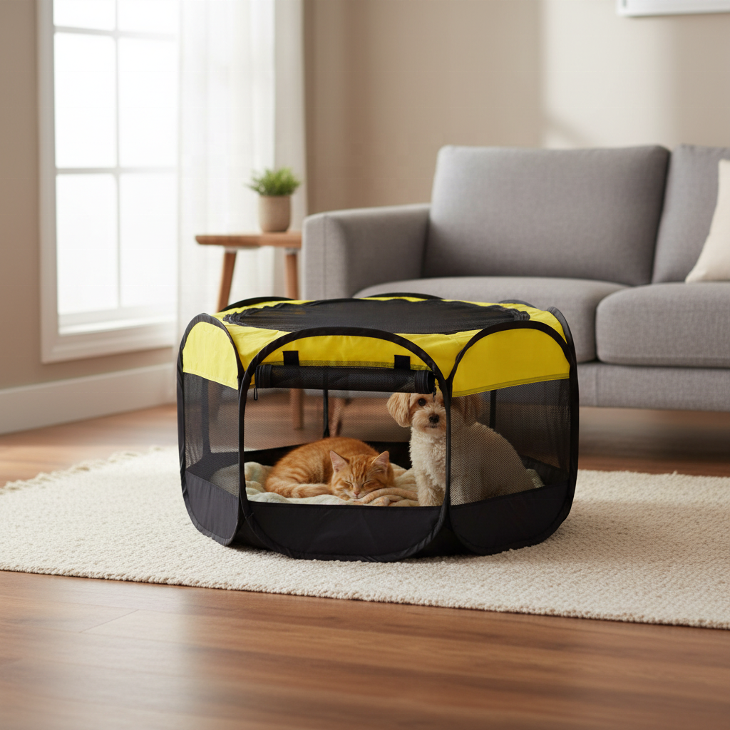 Customizable Breathable Eco-Friendly Oxford/Nylon/Polyester Folding Cat Dog Playpen Kennel Animal Pattern Zipper Pet Cage