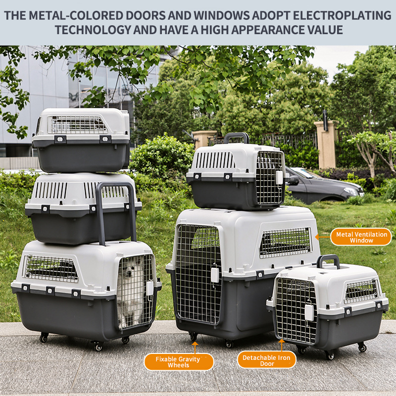 Fast Delivery Airline Approved Large Plastic Kennel on Wheels Solid Pattern Iron Pet Dog Cat Carrier Crate Cage on Sale