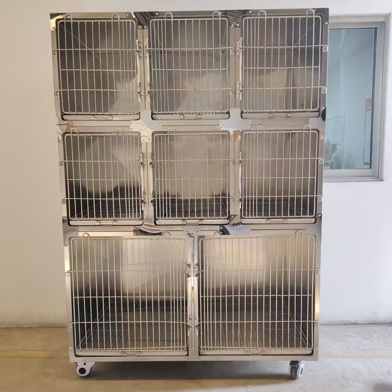 2-Level Stainless Steel Metal Tray Dog Cage Expandable Easy Disassembly Washable Chew-Proof Training Crate Solid Pattern Simple
