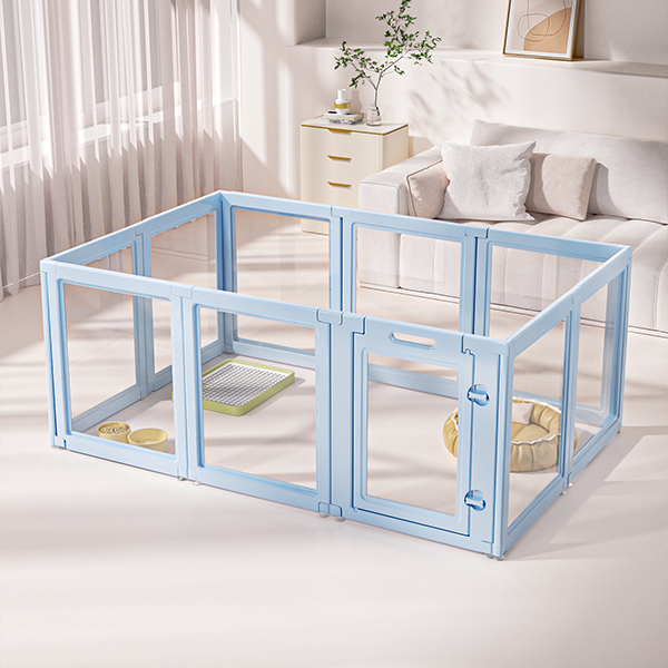 Hot Selling Transparent HDPE Acrylic Dog Playpen Blue Foldable Plastic Pet Fence Puppy Safe Enclosure