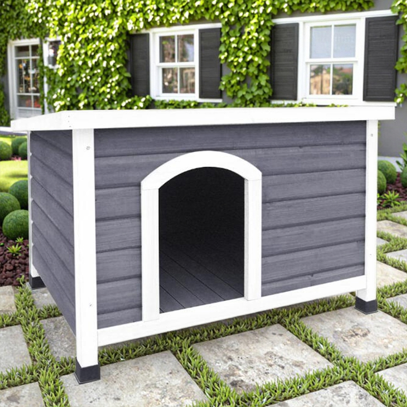 Fir Wood Dog House Outdoor Waterproof Pet Dog Cage with Elevated Base and Removable Tray for Easy Cleaning