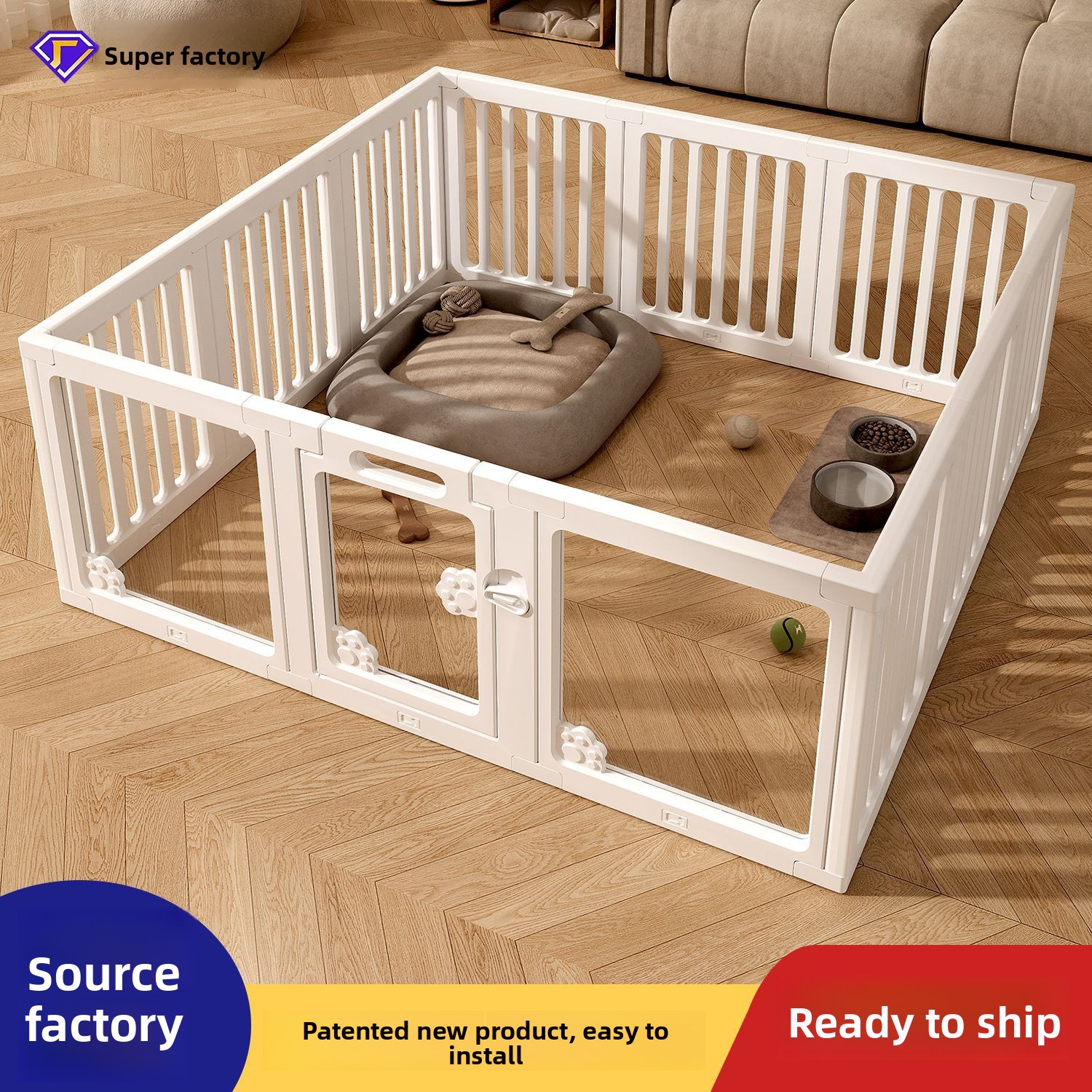 Plastic Dog &amp; Cat Fence Indoor Pet Enclosure Floor-Mounted Small Partition Cage Breathable Waterproof Warm for Home Use