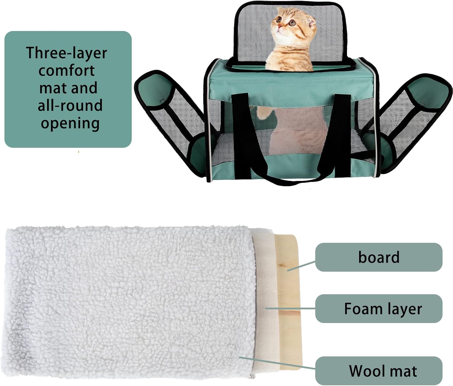 Airline Approved Soft-Sided Pet Carrier Bag Portable Breathable Cat Dog Travel Carrier Mesh Windows 50x33x33cm Zipper Closure