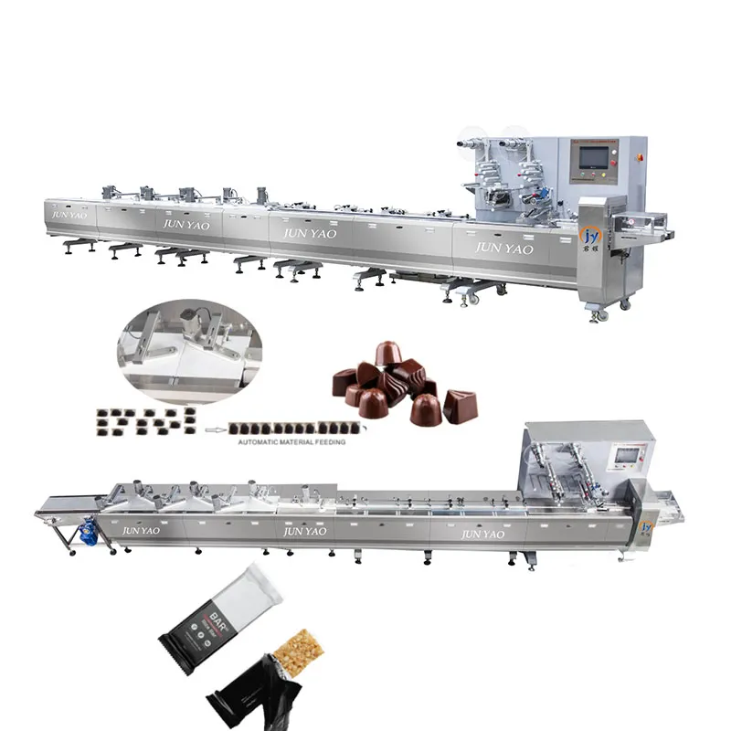Automatic Feeding Chocolate Packing Line/ Wafer Pillow Package Machinery Biscuit Flow Wrapping Machine/ Cake Food Packing Machine for Candy/Protein/Snack Bar
