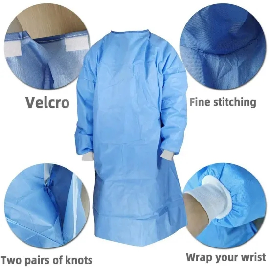Cheap Non Woven SMS SMMS 35, 40, 45, 50, 55GSM Disposable Breathable Medical Protective Clothing Surgical Gown Surgical Apron for Hospital Clinic and Laboratory