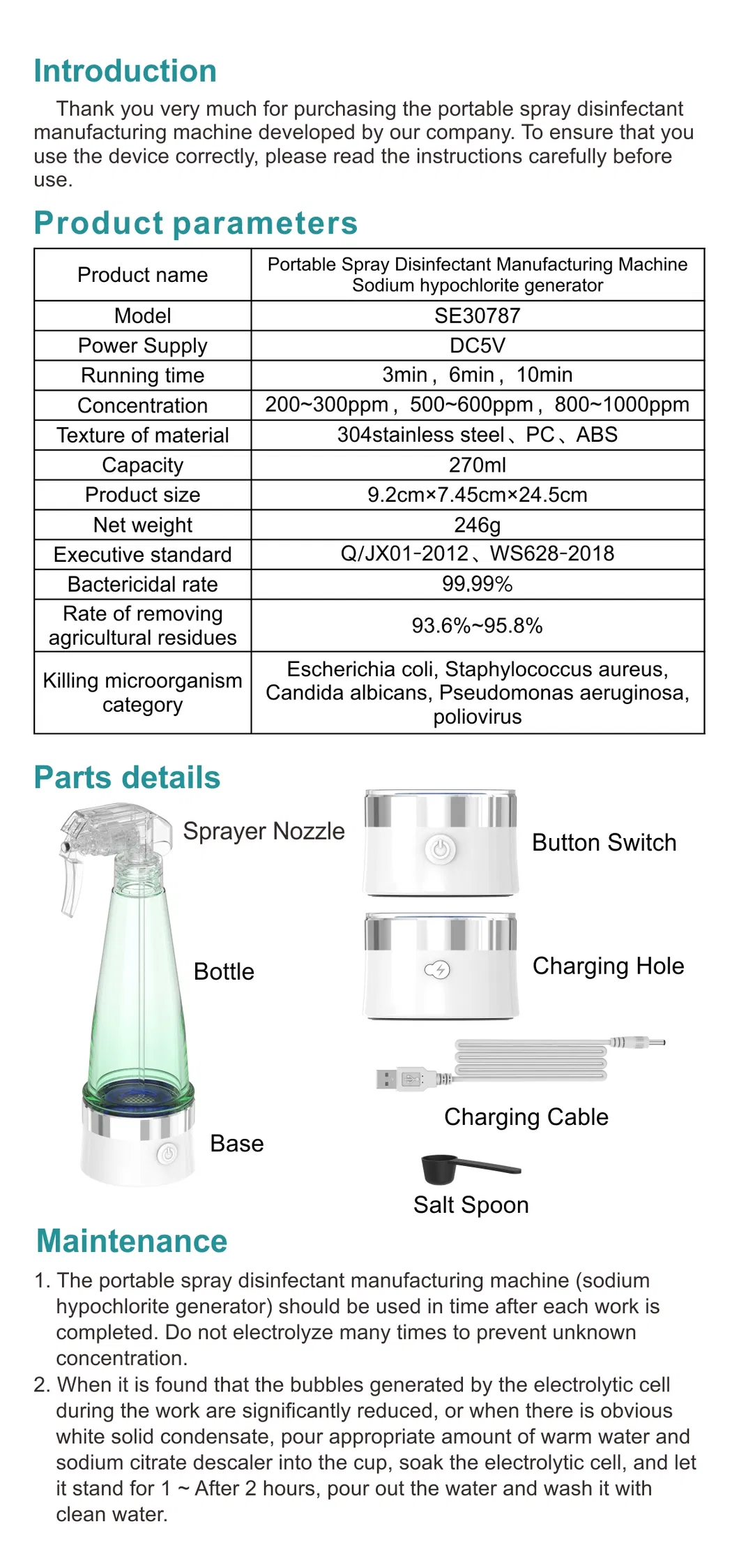Disinfectant Machine Details