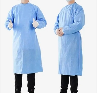 Cep PPE Hospital Isolation Level 2-3 Disposable Protective Sterile Fabric Non-Woven SMS White Blue Surgical Gown Adults