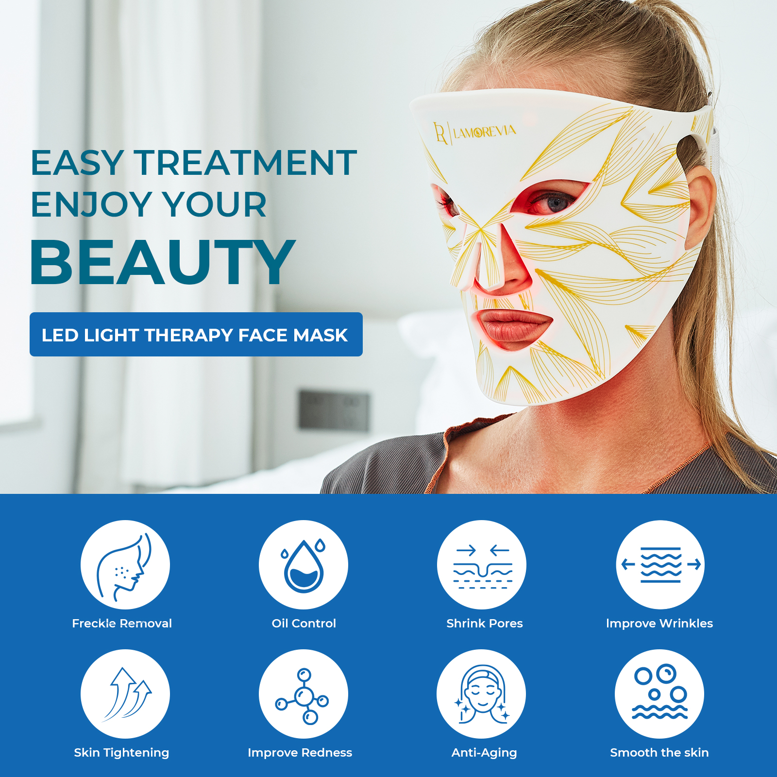 Red Light Facial Beauty Mask for Face Acne Blue Led Light Therapy Physical Heating Physiotherapy Led Red Light Therapy for Face