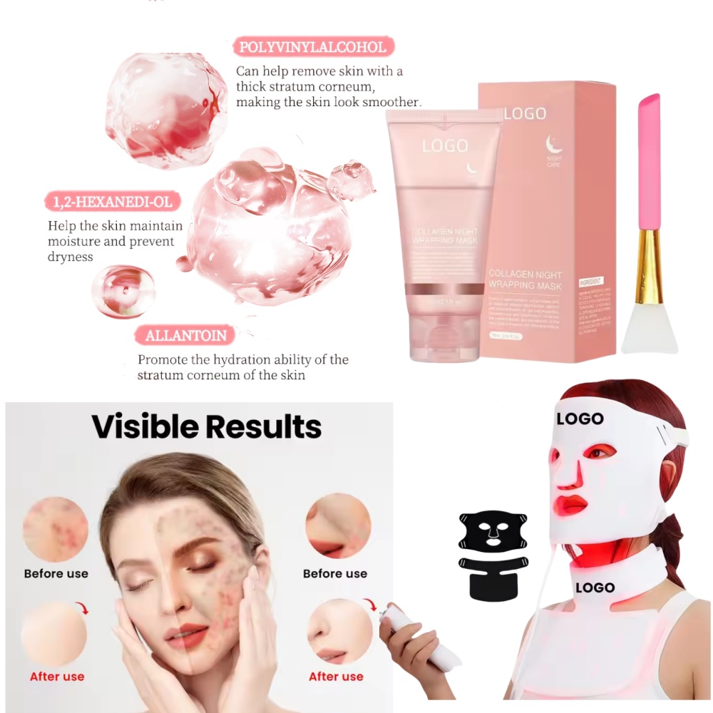 Korea New LED Light Therapy Facial Mask Red Light &amp; Peel-Off Cream Crystal Face Mask Overnight PDT Collagen Mask