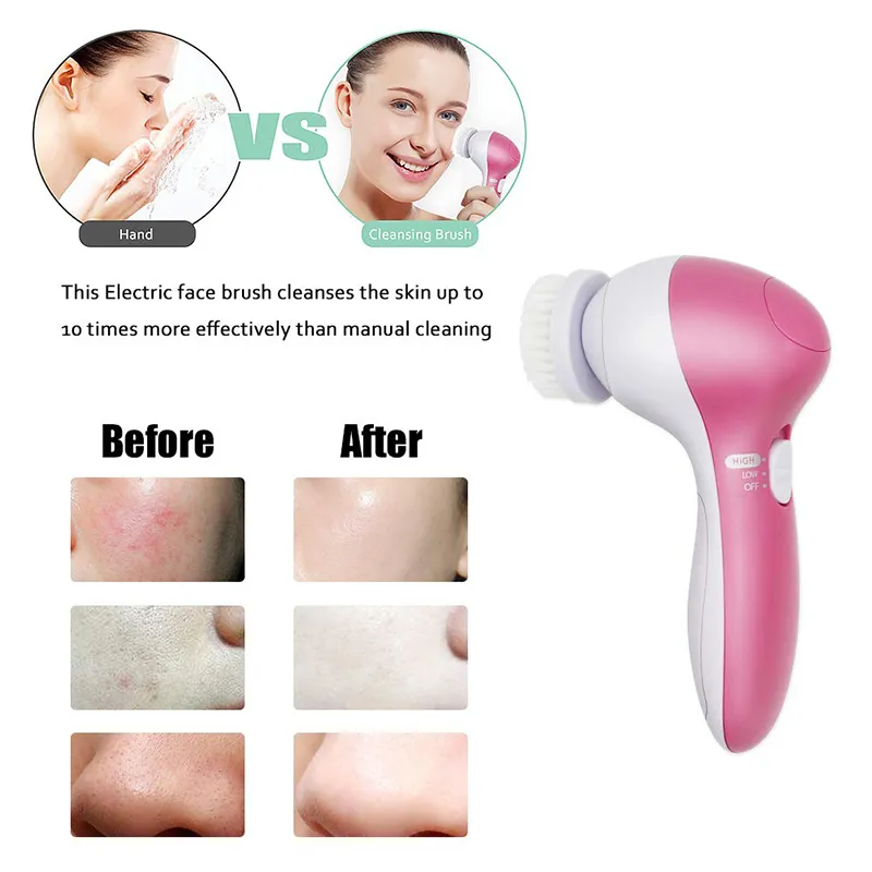 Multi-Functional Electrical 5 in 1 Skin Face Deep Wash Cleanser Massager Electric Facial Cleansing Brush Silicone