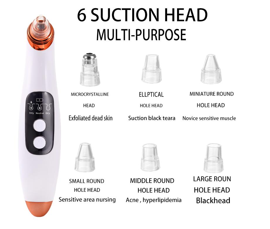 6 Probes and 3 Modes Electric Professional Rechargeable Pore Cleaner Vacuum Suction Facial Blackhead Remover