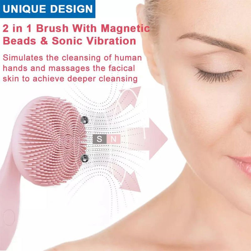 Electric Rechargeable Waterproof Ipx7 Silicone Facial Cleansing Brush with Magnetic Charging Base for Deep Cleaning
