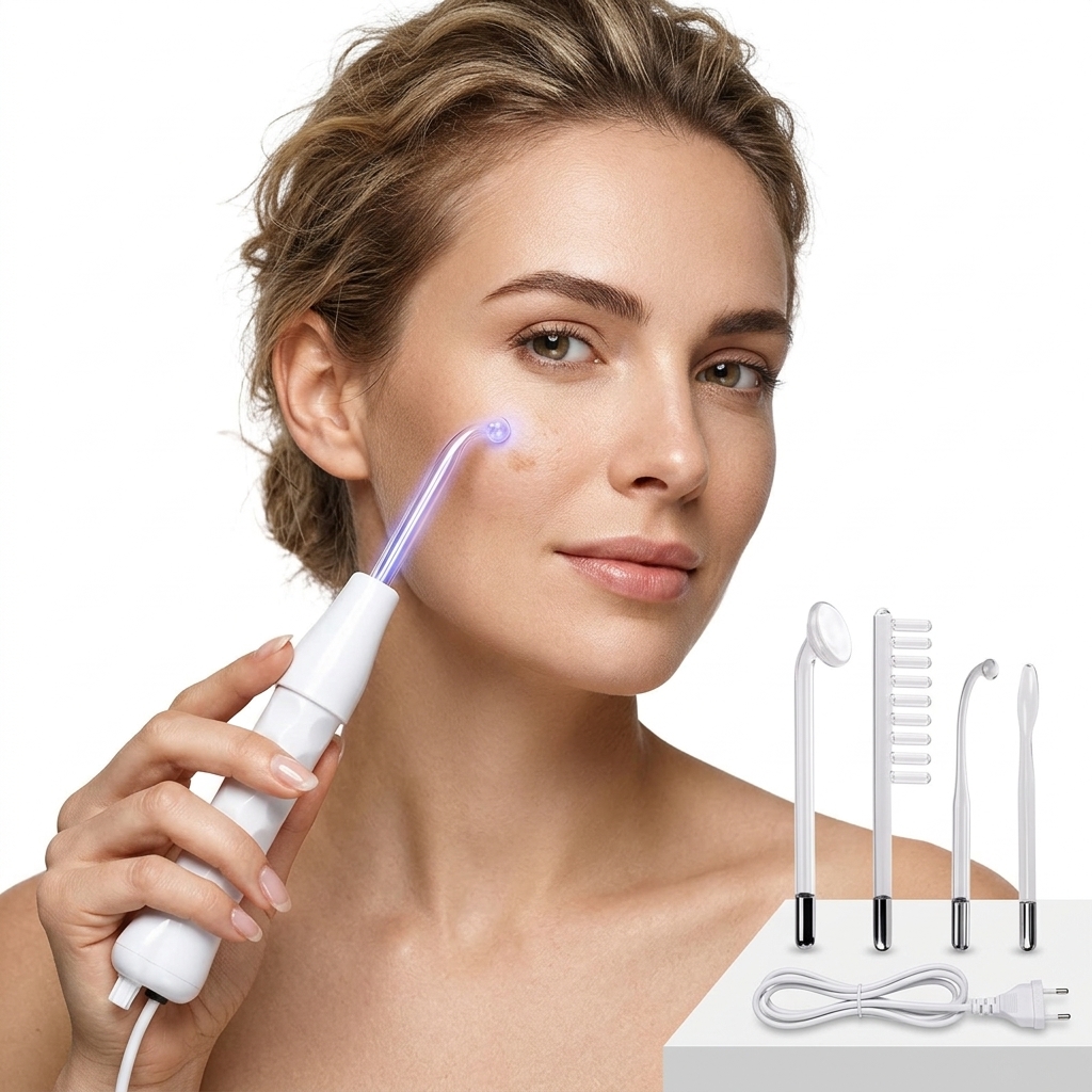 Portable High Frequency Electrotherapy Wand 4 Glass Tubes Acne Removal Multi Standard Plug Facial Beauty Device