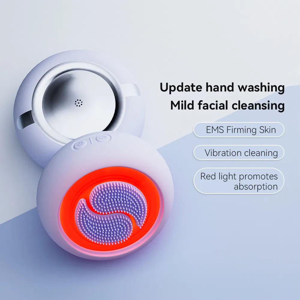 Wholesale Waterproof Rechargeable Skincare Facial Cleansing Device Silicone Electric EMS Red Light Therapy Face Cleaning Brush