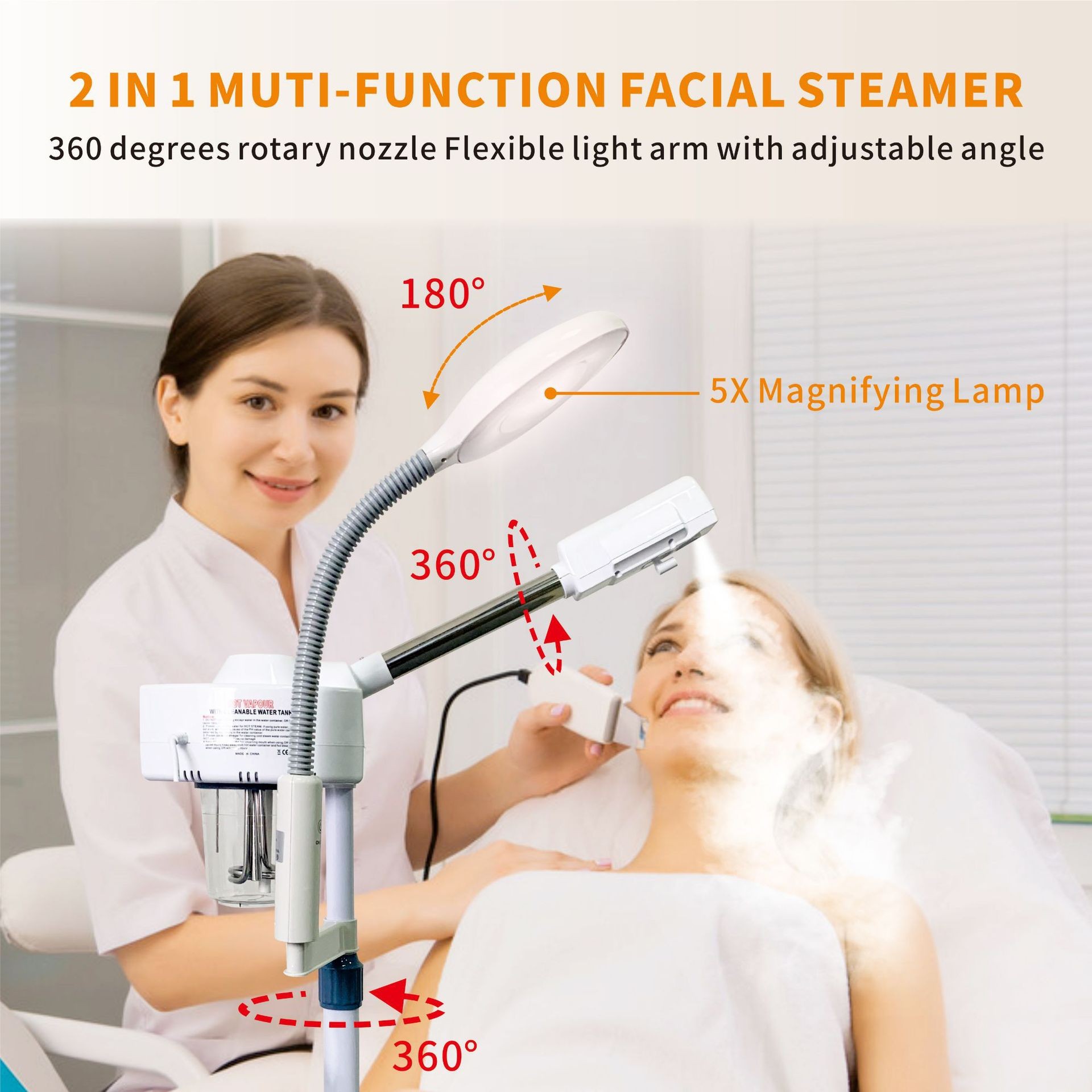 Hot Facial Spa Steam Machine with Lamp Light Beauty Salon Oxygen Jet Skin Cleaning Sprayer for Facial Steamer