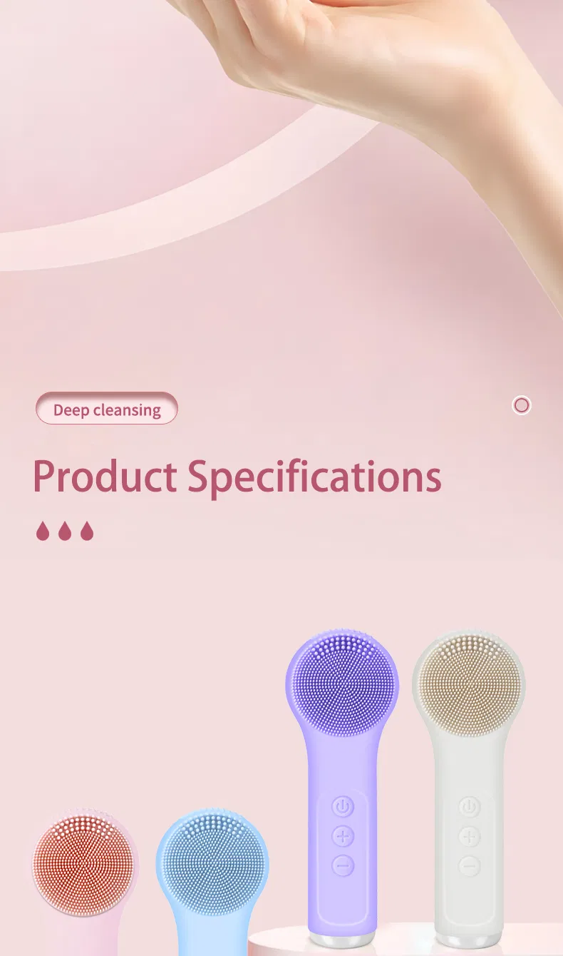 Facial Massager Face Cleaning Brush Skin Scrubber Silicone Electric Facial Cleansing Brush Waterproof Ipx7 with CE