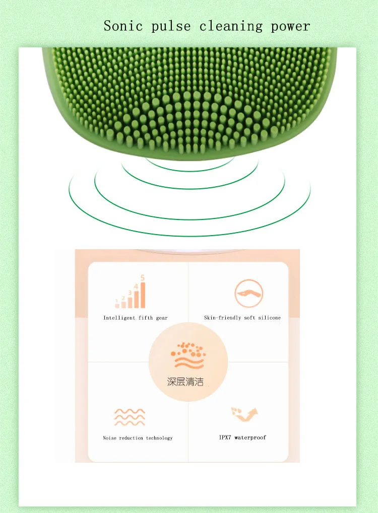 Waterproof Face Brush Sonic Vibration Electric Silicone Facial Cleansing Brush for Deep Cleaning