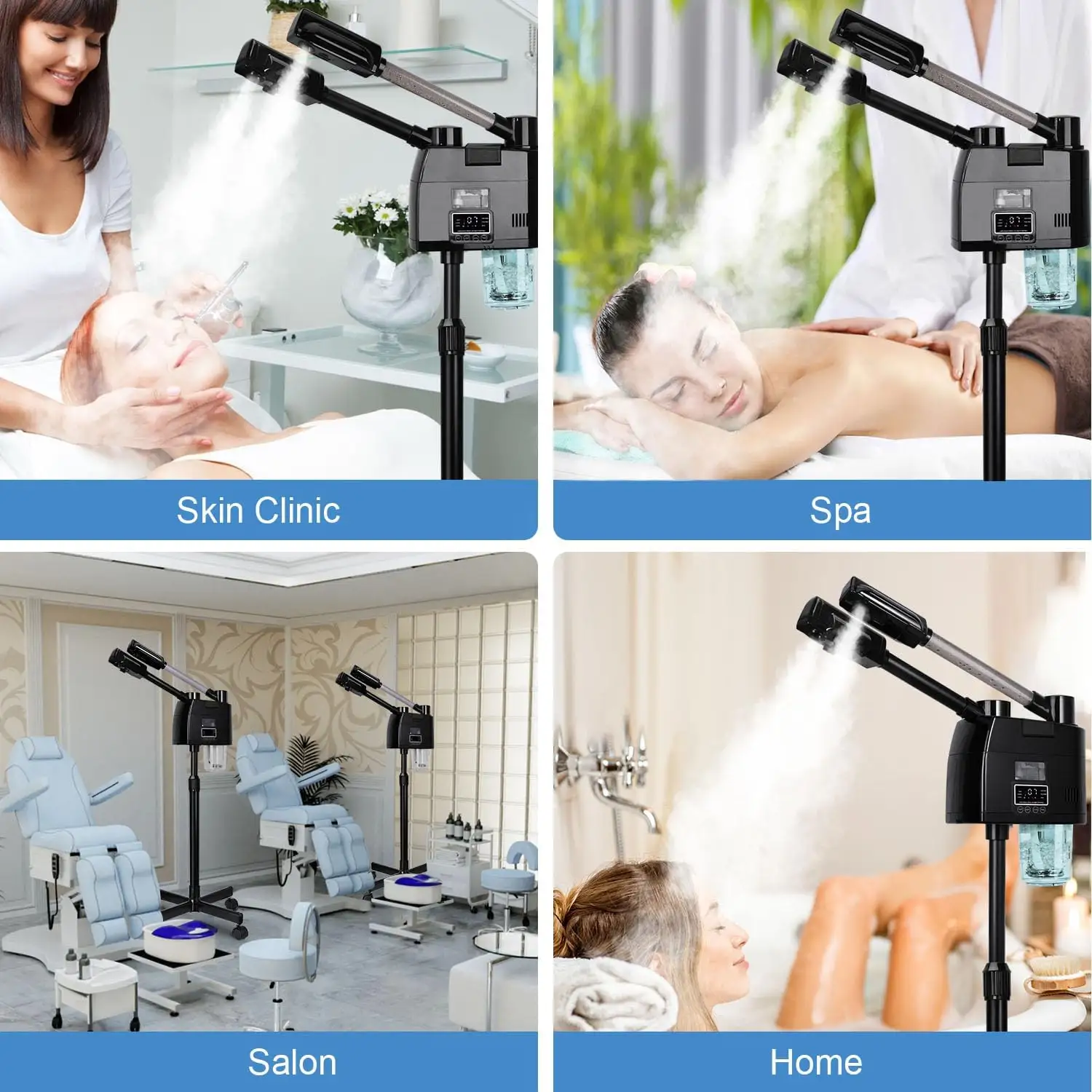 Double Tube Vapor Hot and Cold Steamer Face Moisturizing Ozone Aromatherapy Herbal Stand Facial Steamer for Spa