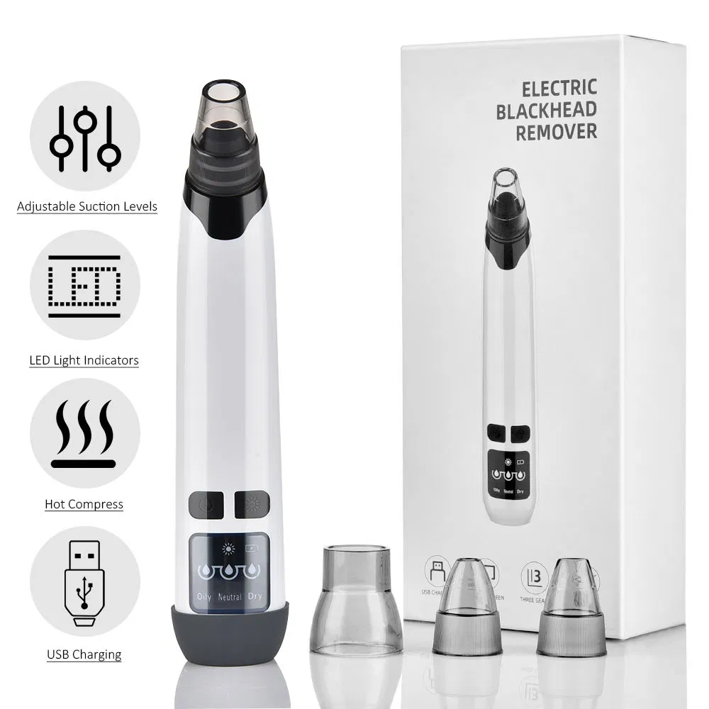 Rechargeable Black Head Removal Device Vacuum Suction Nose Pore Cleaner Electric Blackhead Remover with Heat