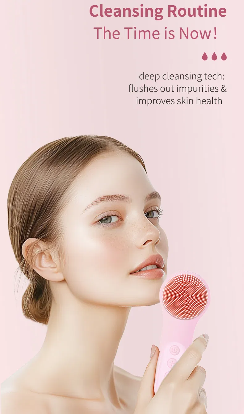 Facial Massager Face Cleaning Brush Skin Scrubber Silicone Electric Facial Cleansing Brush Waterproof Ipx7 with CE