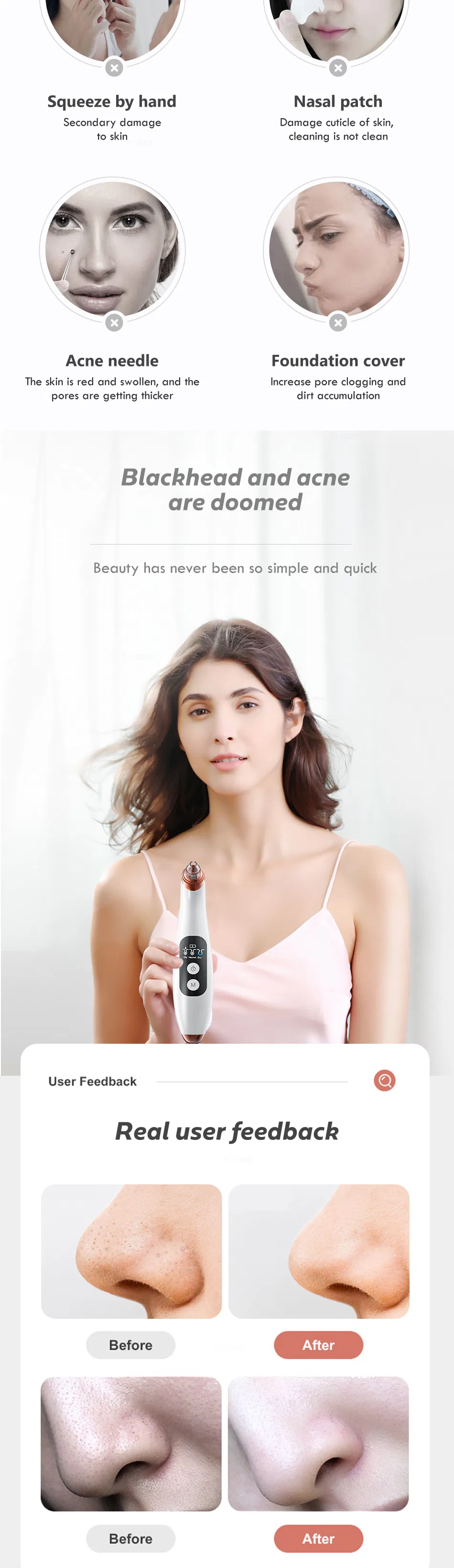 6 Probes and 3 Modes Electric Professional Rechargeable Pore Cleaner Vacuum Suction Facial Blackhead Remover