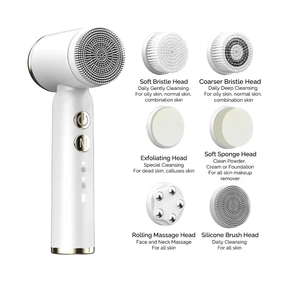 Electric LCD Display Screen Facial Scrub Brush Vibrating Silicon Face Cleansing Brush