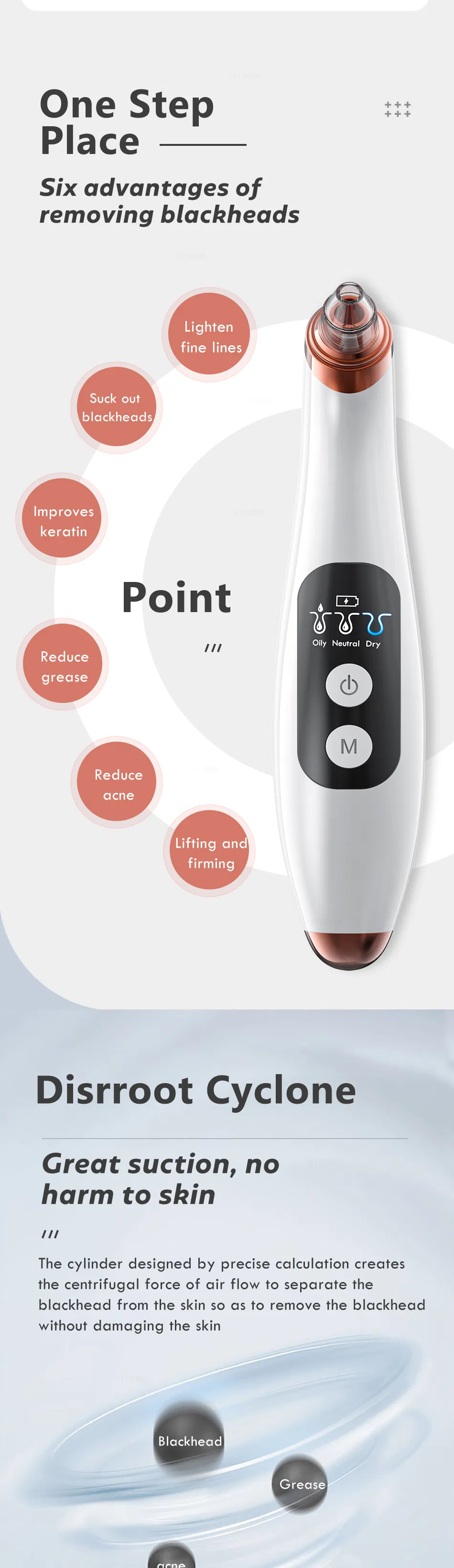6 Probes and 3 Modes Electric Professional Rechargeable Pore Cleaner Vacuum Suction Facial Blackhead Remover