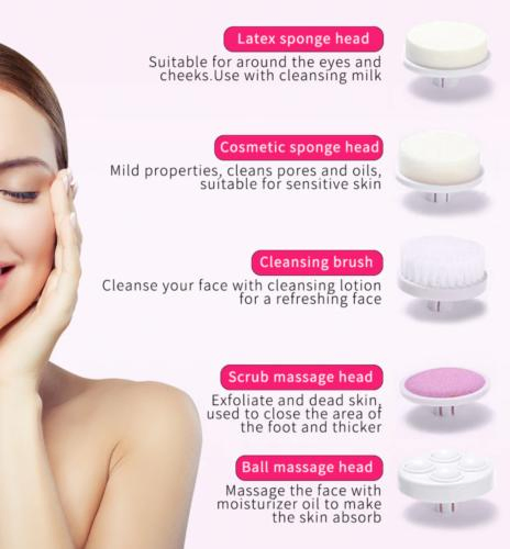 Multi-Functional Electrical 5 in 1 Skin Face Deep Wash Cleanser Massager Electric Facial Cleansing Brush Silicone