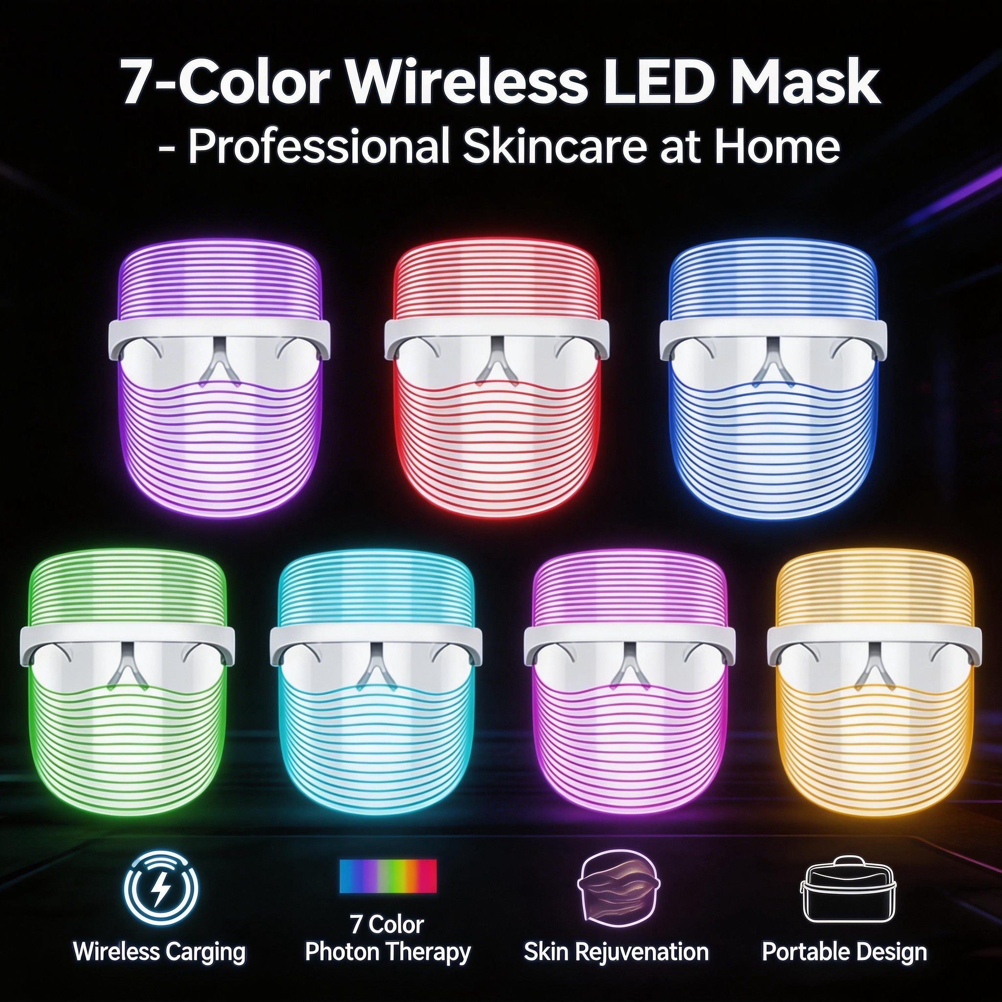 Skin Beauty LED Light Facial Mask 7 Color Photon Beauty Device for Body Anti-Aging Rejuvenation and Whitening Therapy