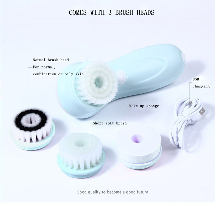 4 in 1facial Cleansing Brush 3D Skin Care Beauty Massage Silicone Electric Multifunctional Cleanser Facial Brush Set