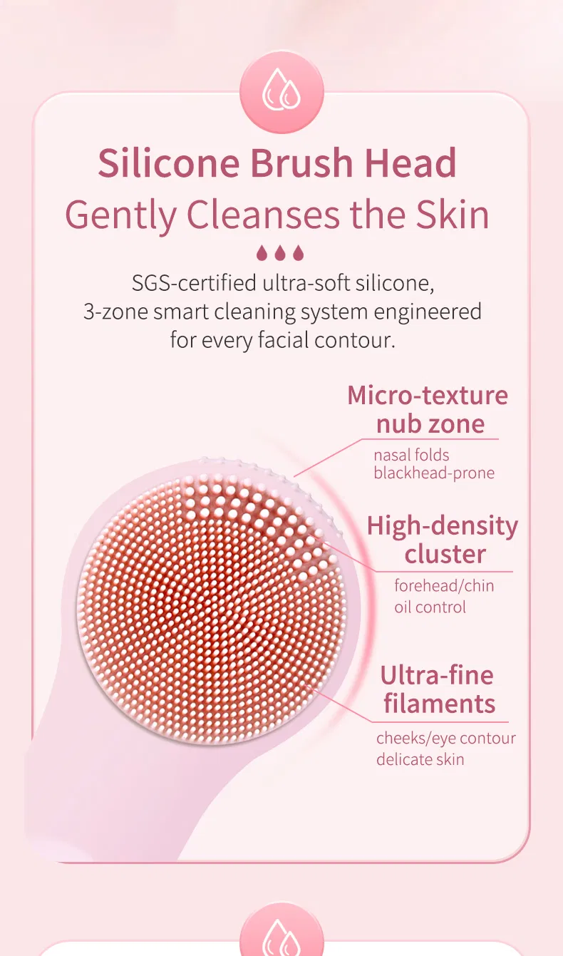 Facial Massager Face Cleaning Brush Skin Scrubber Silicone Electric Facial Cleansing Brush Waterproof Ipx7 with CE